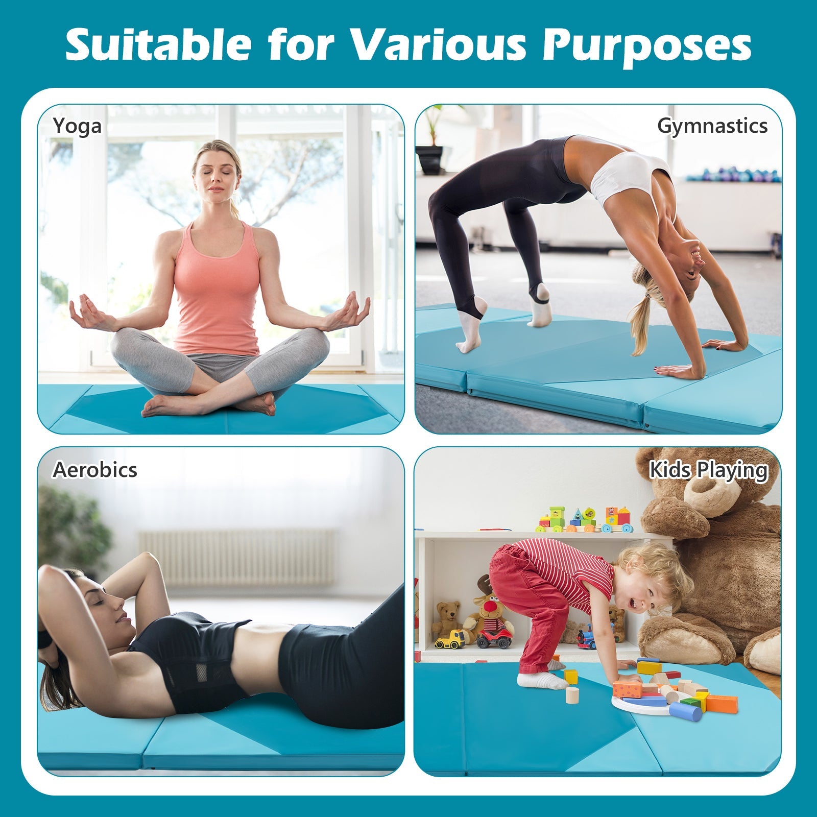 Folding Exercise Mat with Hook and Loop Fasteners | 10' x 4' x 2"
