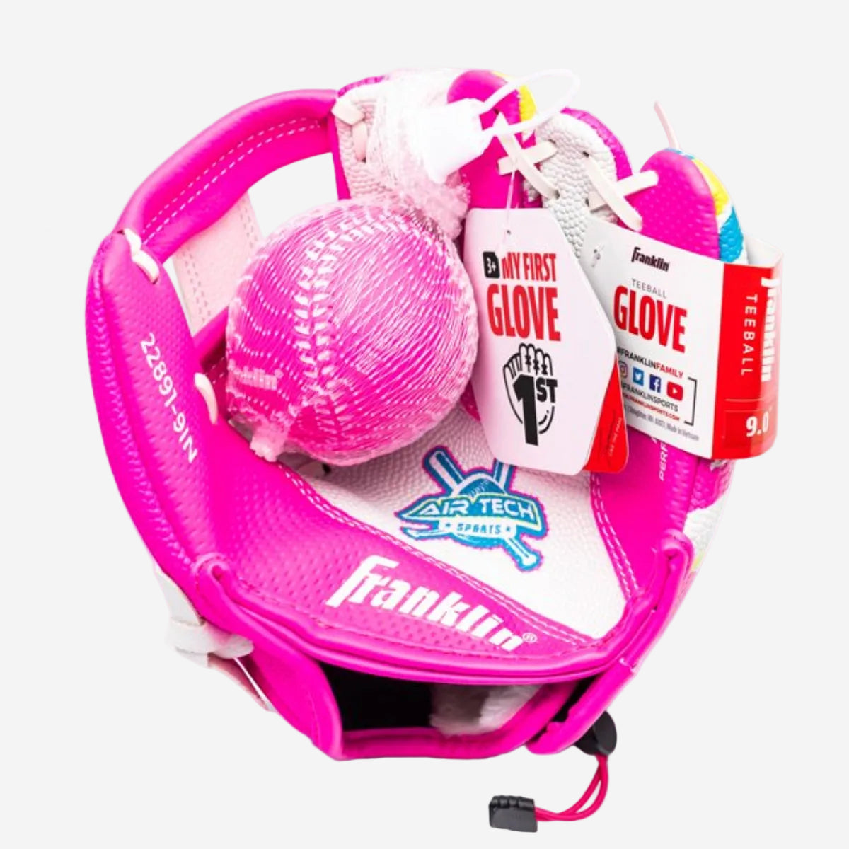 Franklin Sports Air Tech T-Ball Fielding Glove and Mitts with Ball | White/Pink