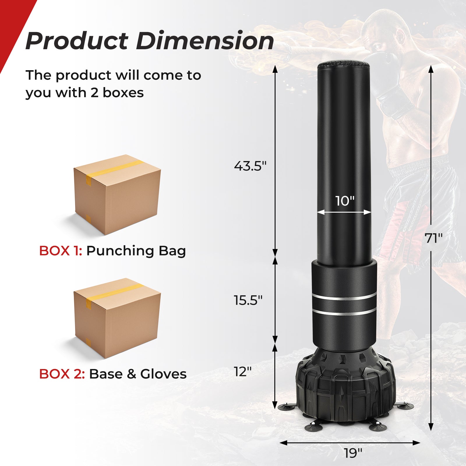Freestanding Punching Bag 71” Boxing Bag with 25 Suction Cups Gloves and Filling Base