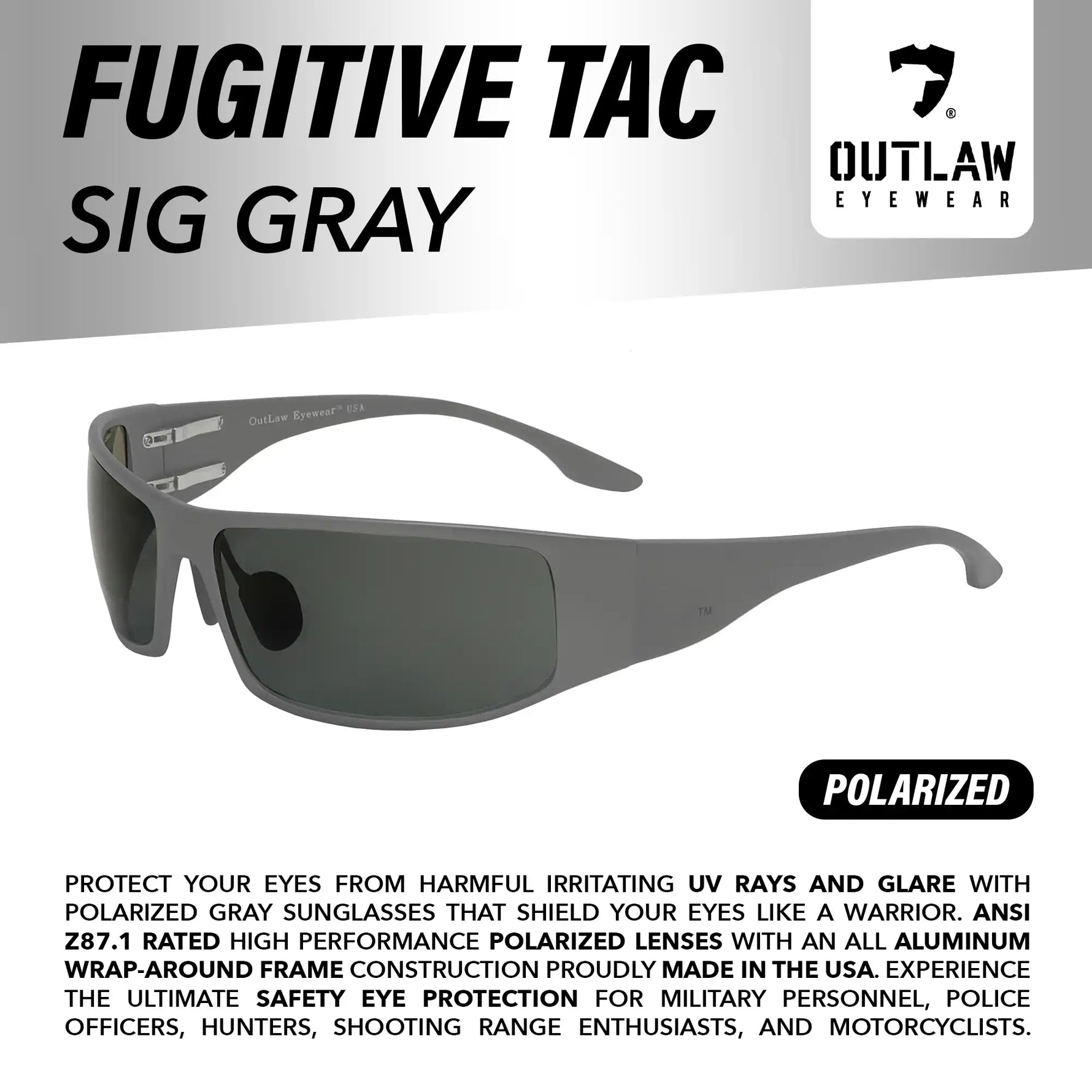 Fugitive TAC Sig Sunglasses with Gray Polarized Lenses | ANSI Z87.1-2015