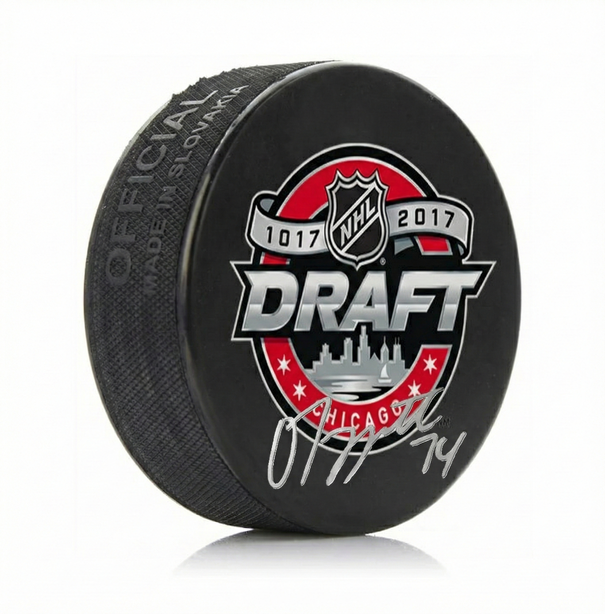 Owen Tippett Autographed Philadelphia Flyers 2017 Draft Hockey Logo Puck | Silver Signature