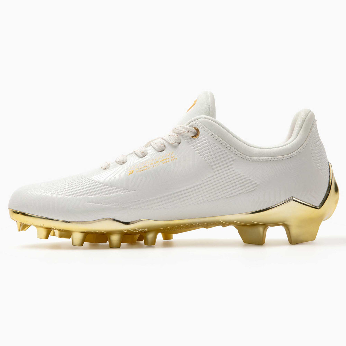 Gold Rush White & Gold Cleats | Quantum Carbon by Phenom Elite