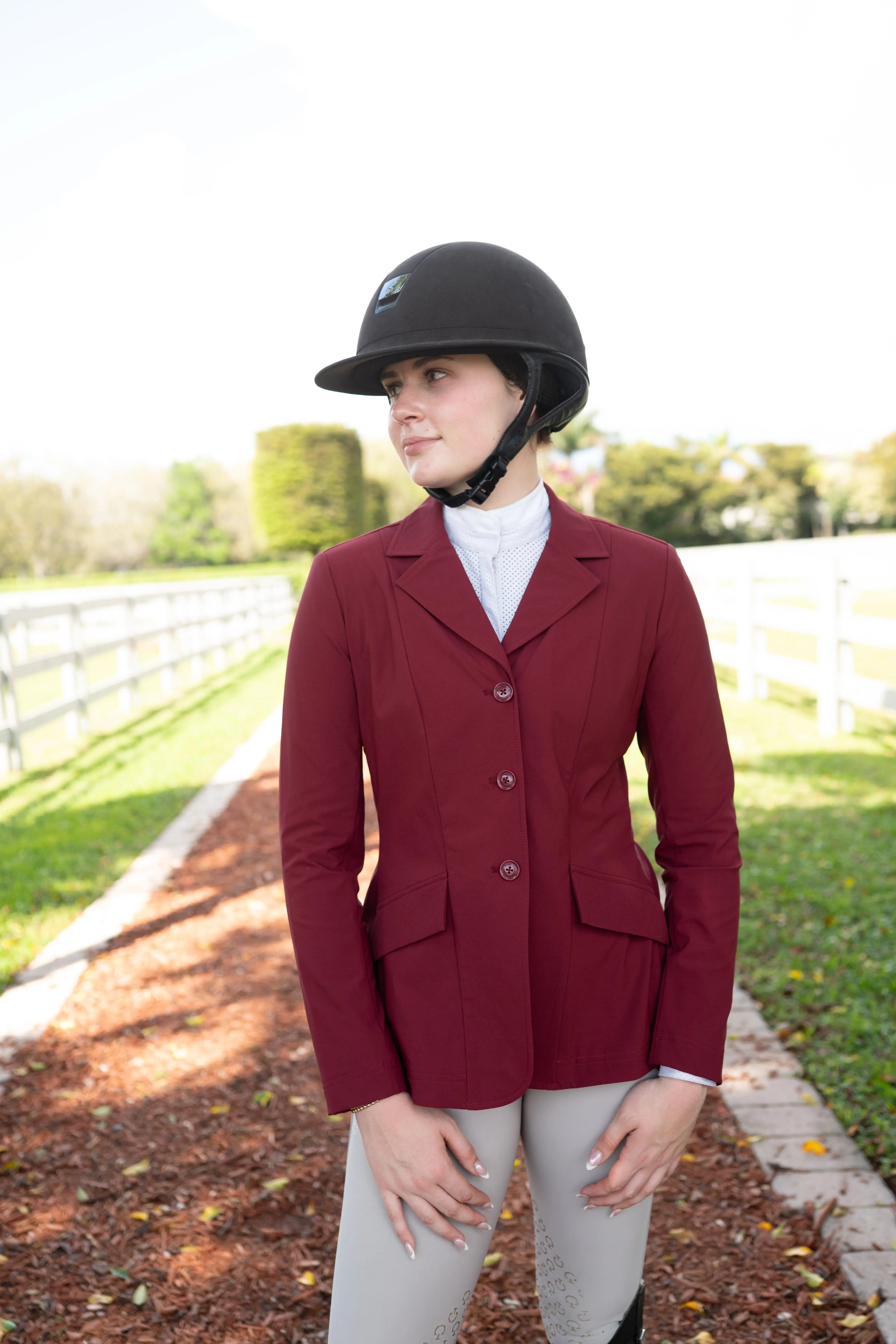 Grand Prix Ladies EQJ 3 Button Show Coat | NY Tech Fabric | Burgundy