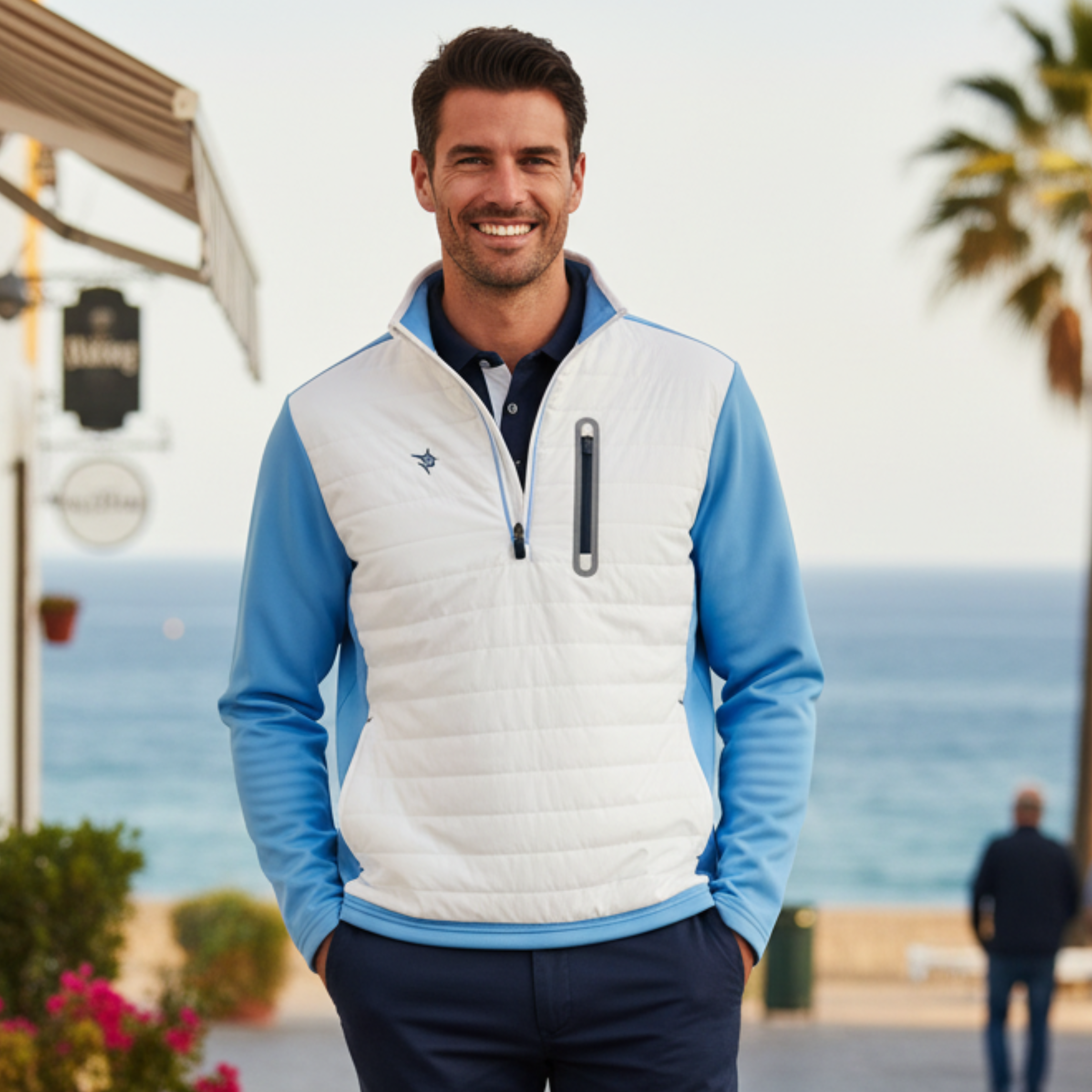 Hampton Pullover Technical Layer | White/Light Blue