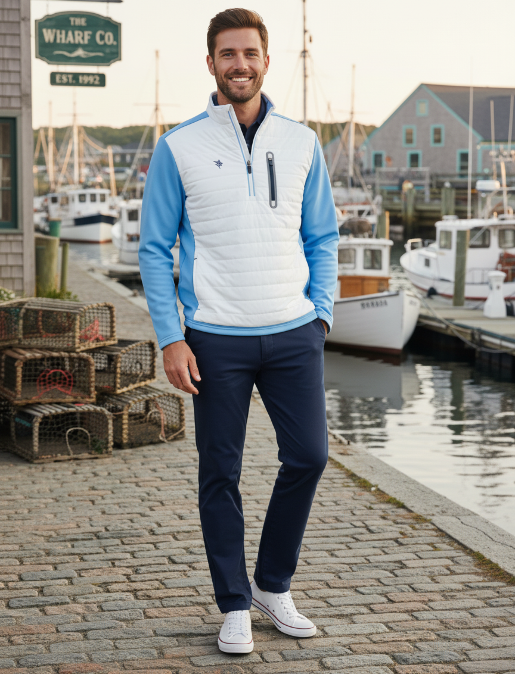 Hampton Pullover Technical Layer | White/Light Blue