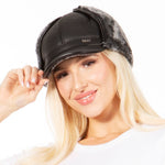 Sakkas Leather Shearling Unisex Aviator Trapper Winter Cap with Ear Flaps