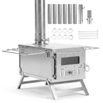 Portable Wood Burning Tent Stove with 7 Chimney Pipes