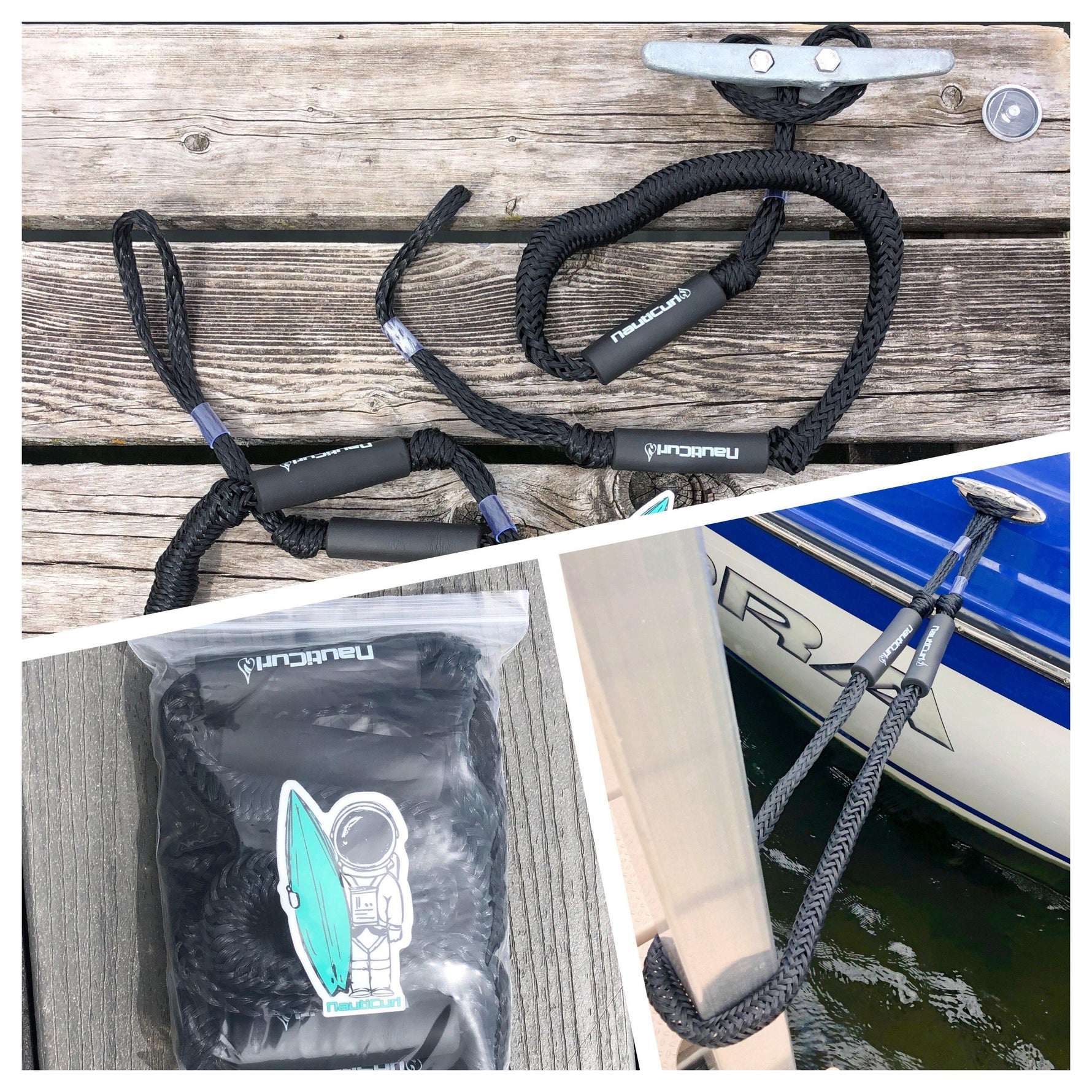NautiCurl Bungee Boat Ropes | Shock Absorbing (2 Ropes)