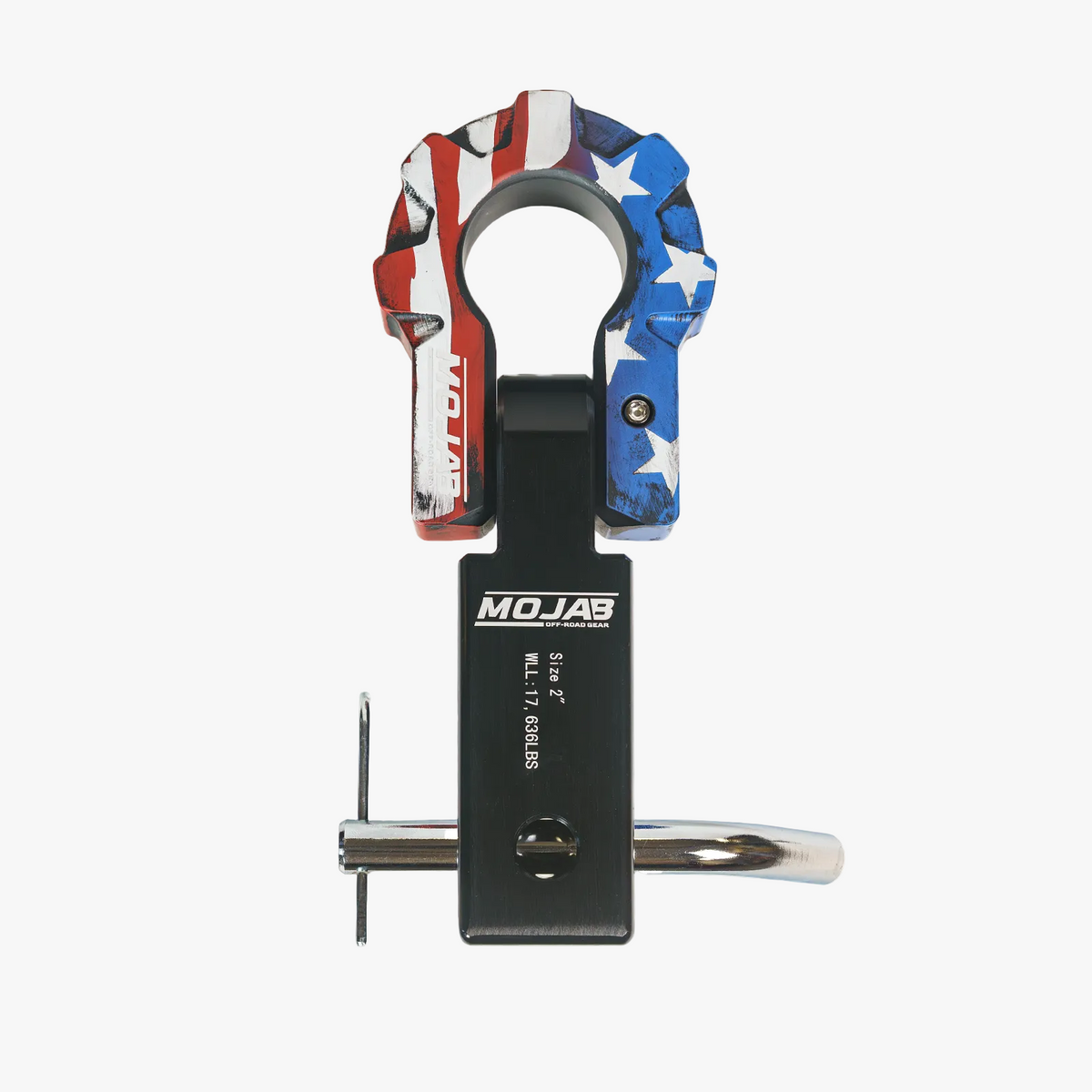 American Flag 2" Aluminum Hitch Receiver with Aluminum 9T D-Shackle | Lifetime Warranty