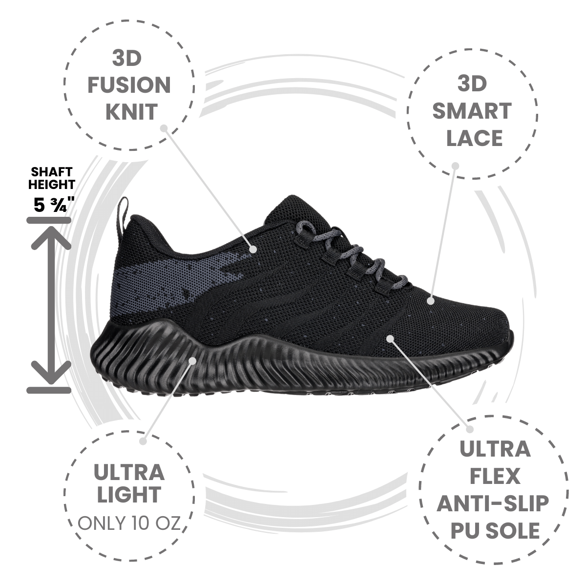 CALTO Q216 2.8" Taller Ultra Lightweight Sneaker | Black/Grey