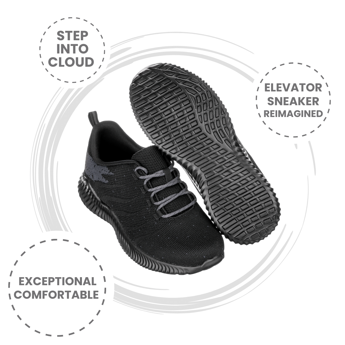 CALTO Q216 2.8" Taller Ultra Lightweight Sneaker | Black/Grey