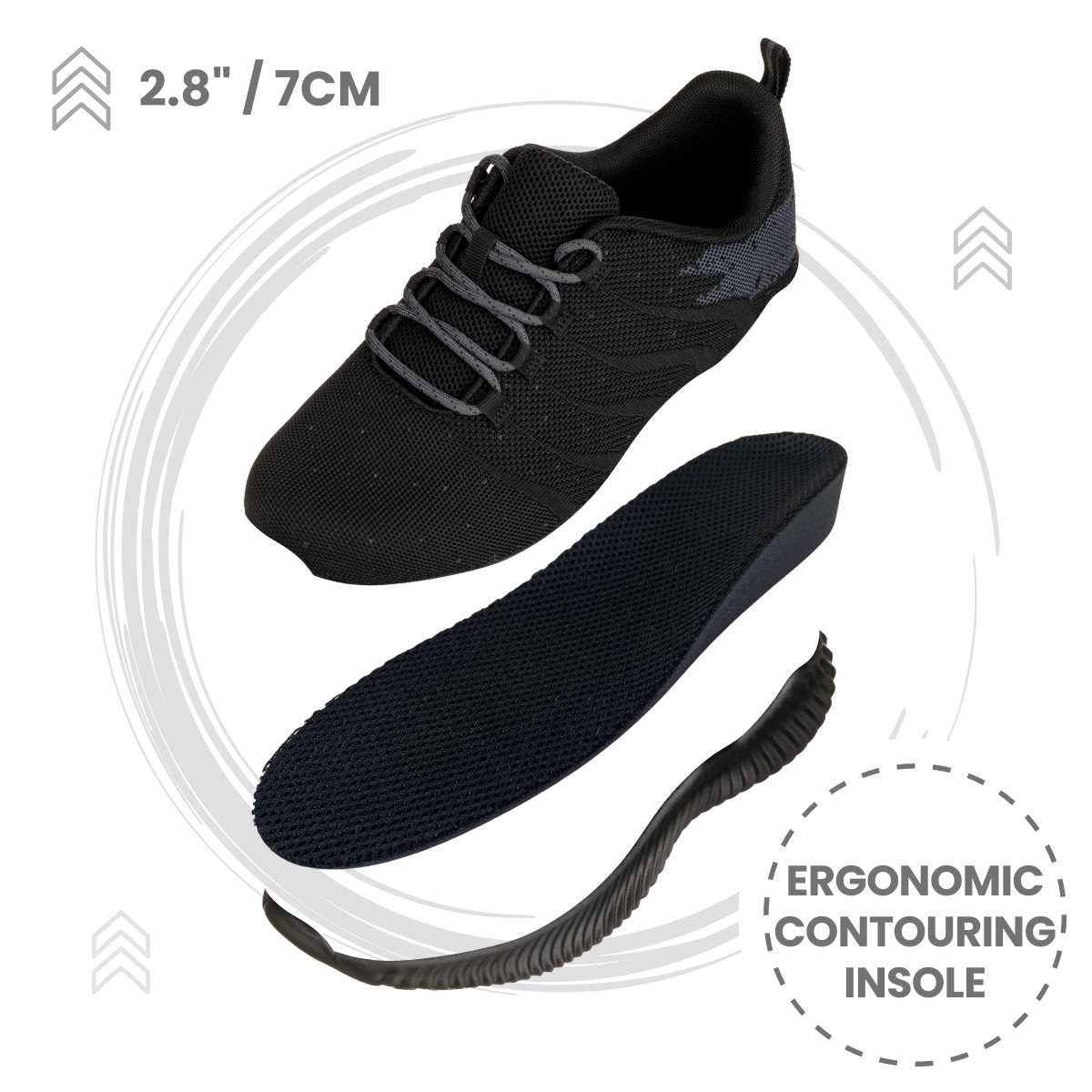 CALTO Q216 2.8" Taller Ultra Lightweight Sneaker | Black/Grey