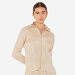 Pleated Jacket w/ Two-Way Zipper (J01HD) | Beige