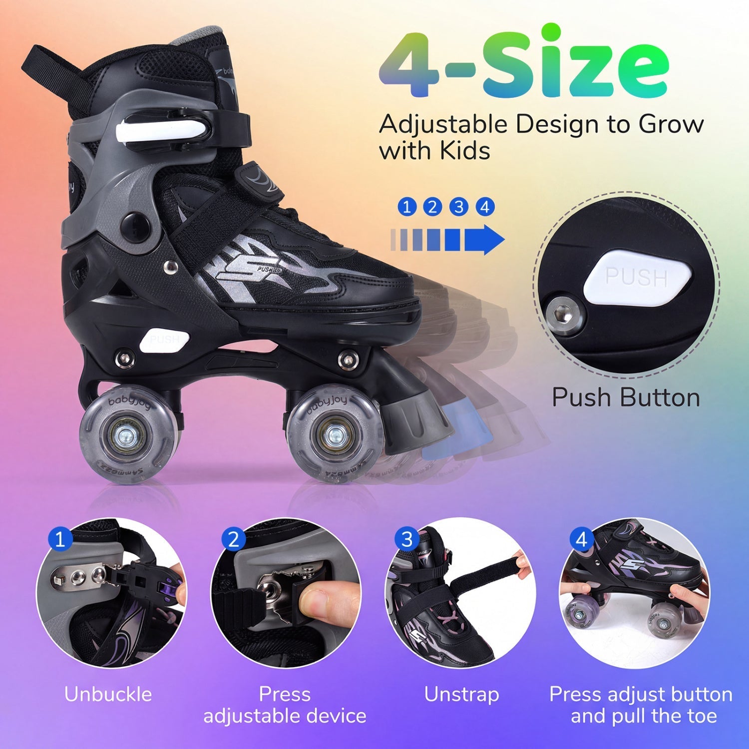 Kids Roller Skates | Adjustable Quad Skates with Light-Up Wheels
