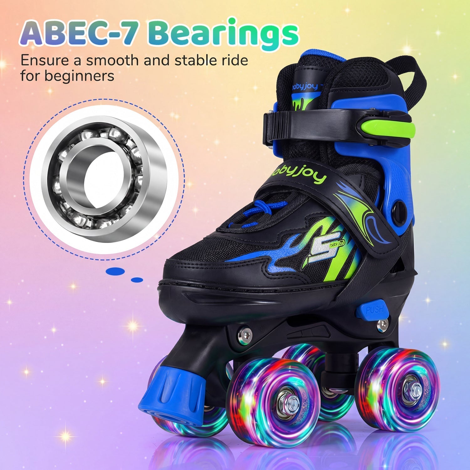 Kids Roller Skates | Adjustable Quad Skates with Light-Up Wheels