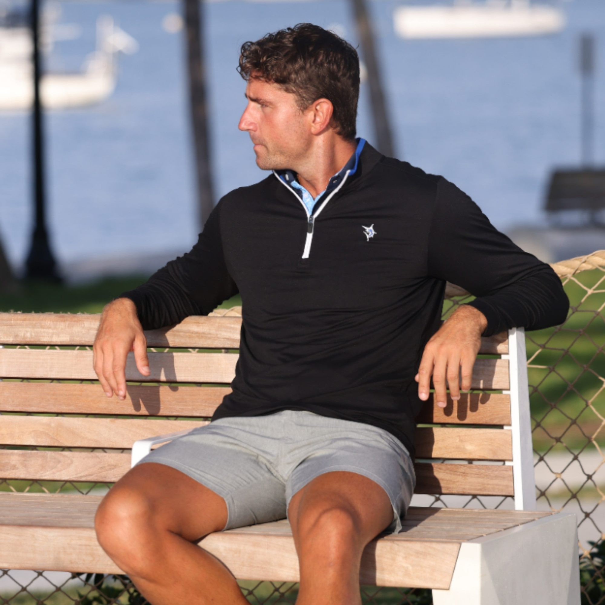 Long Beach Quarter Zip Ultra Soft Lightweight | Black