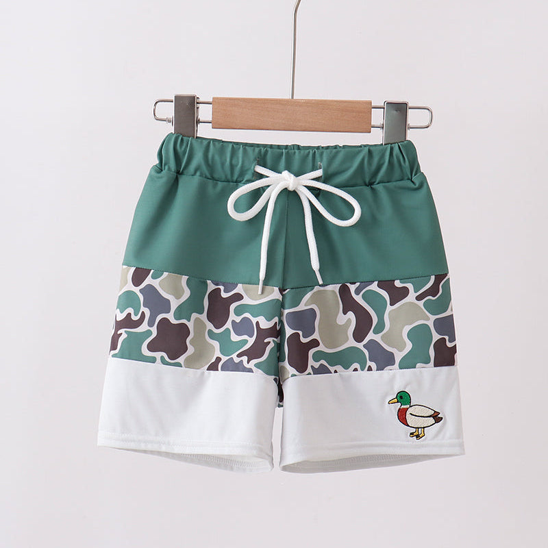 Camouflage Duck Embroidery Swim Trunks
