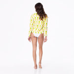 Women's Print Long Sleeve Swim and Sun Cover Up in Natural Pineapple