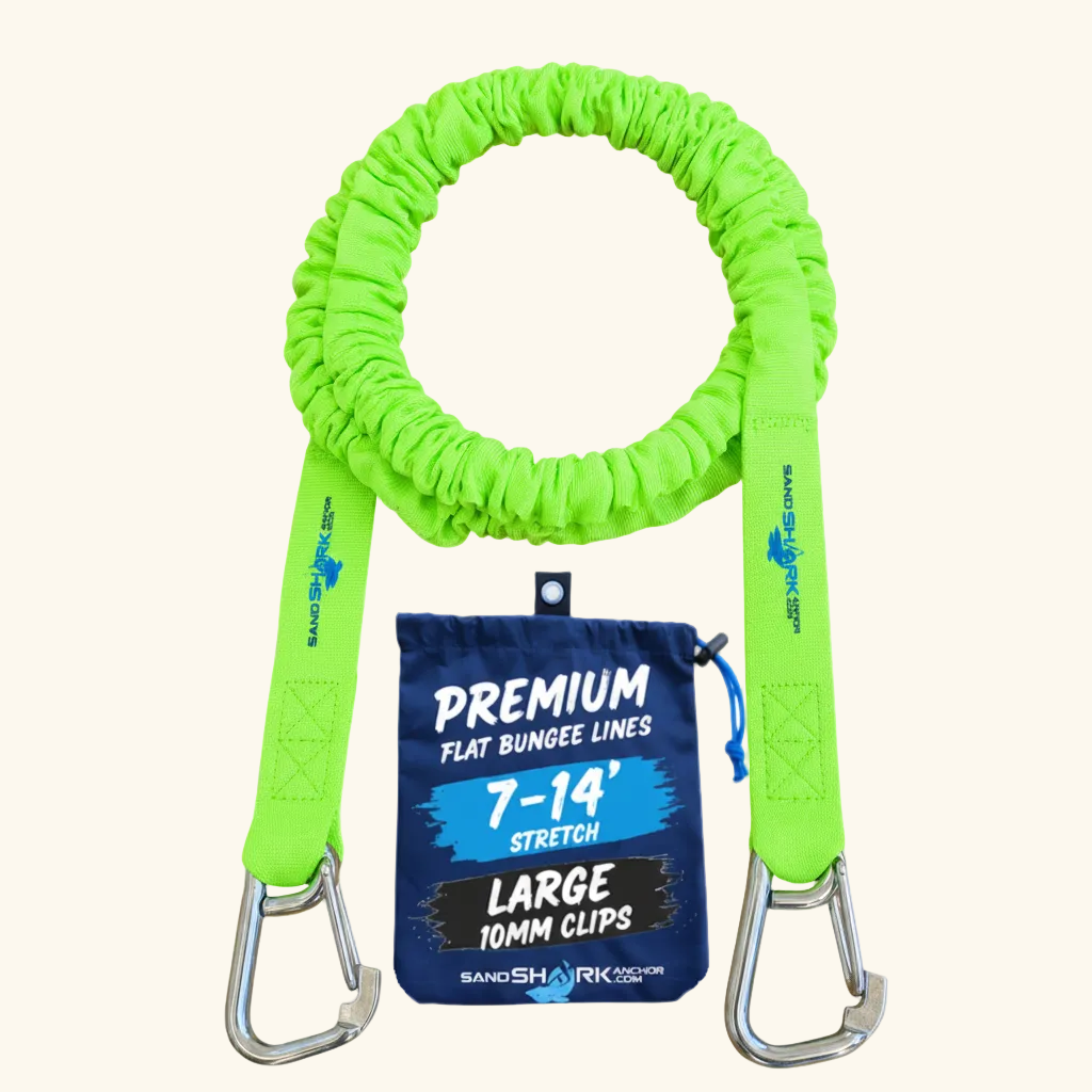 SandShark Premium Flat Bungee Line| Stretches 7-14'. Anchor and Dock Line for Boats, Jet Skis, and Pontoons.