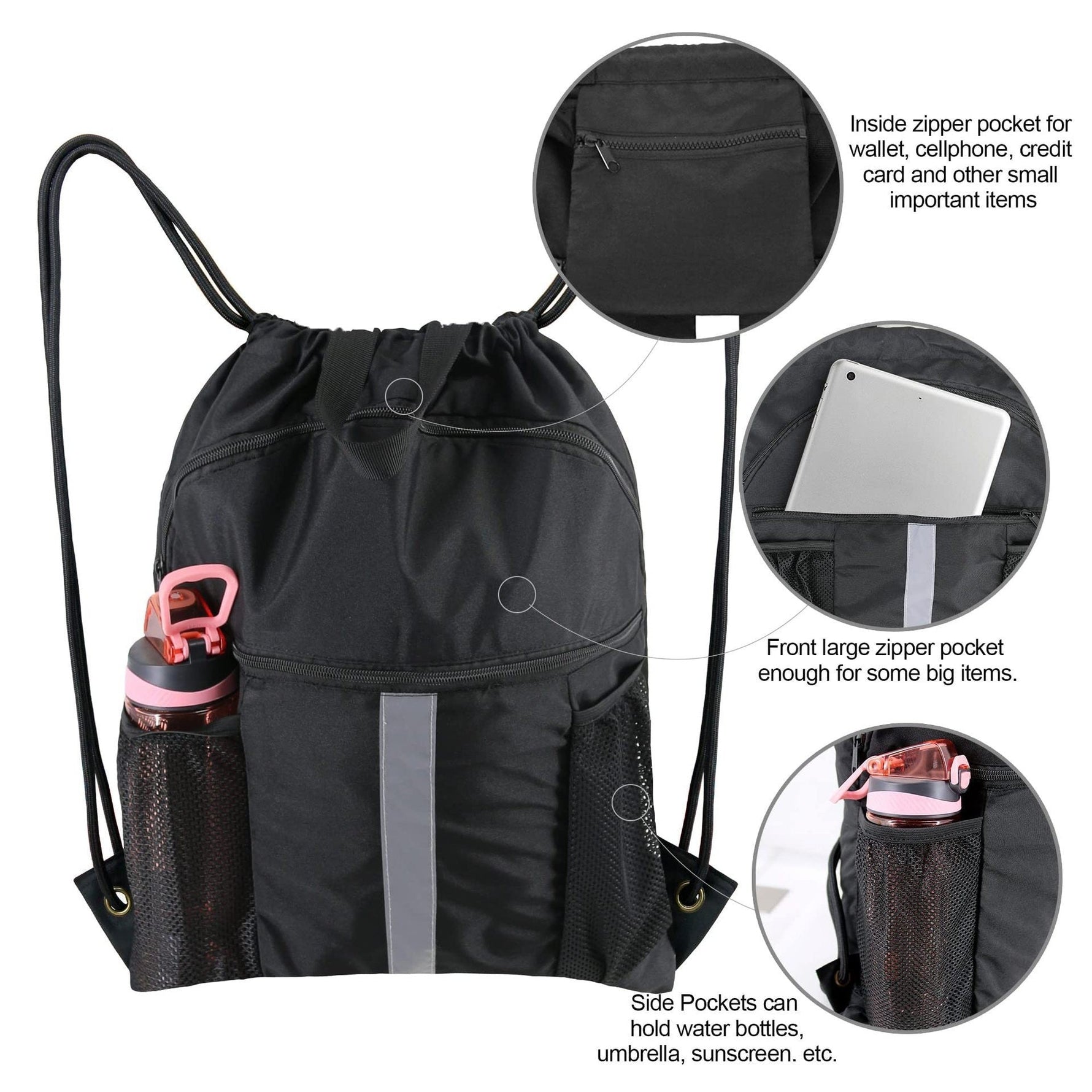 Drawstring Backpack with Shoe Compartment | Large