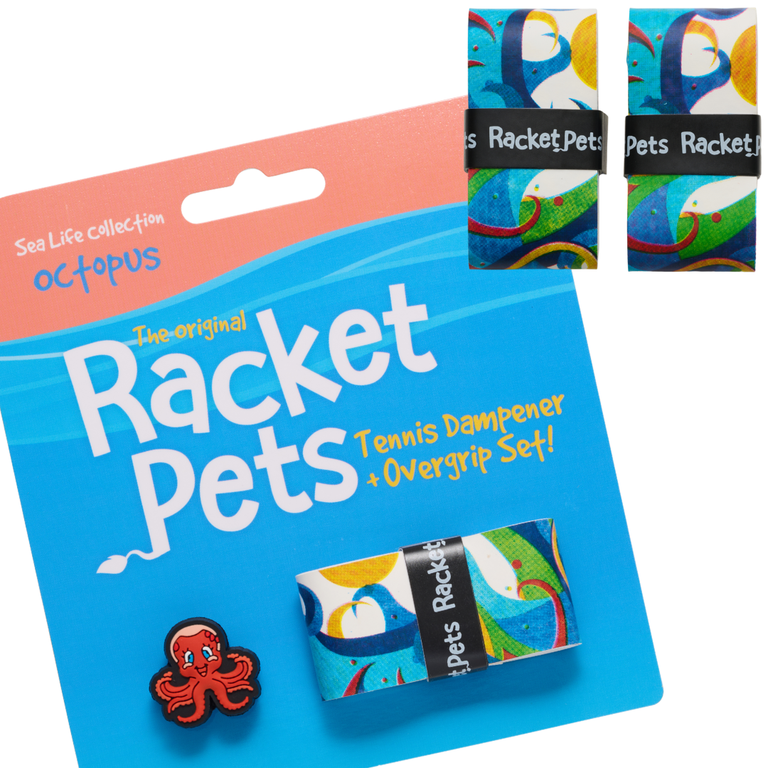Orange Octopus Racket Pet Tennis Dampener and Blue Overgrip Tape with Replacement Overgrip Tape