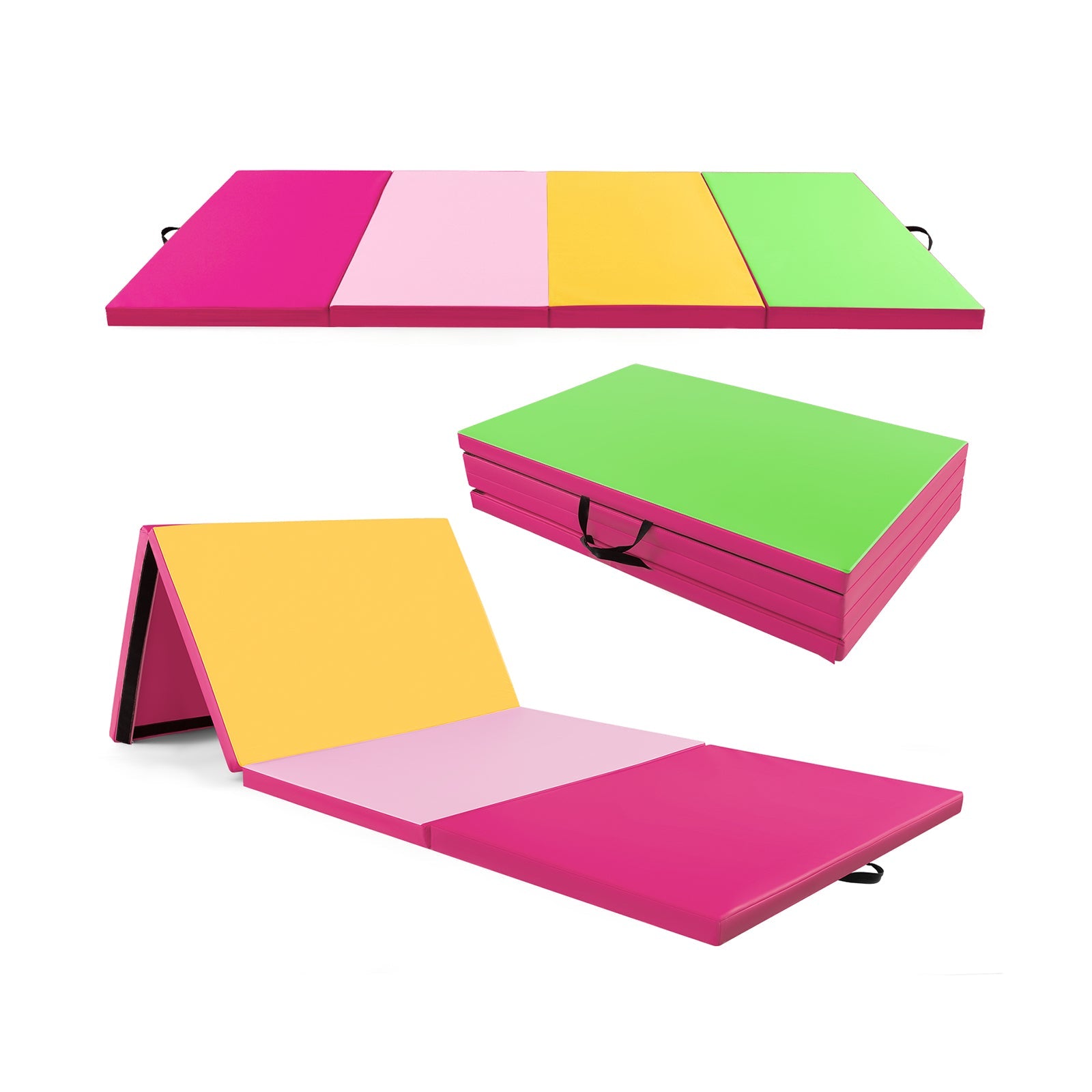 4-Panel PU Leather Folding Exercise Mat with Carrying Handles | 10' x 4' x 2"