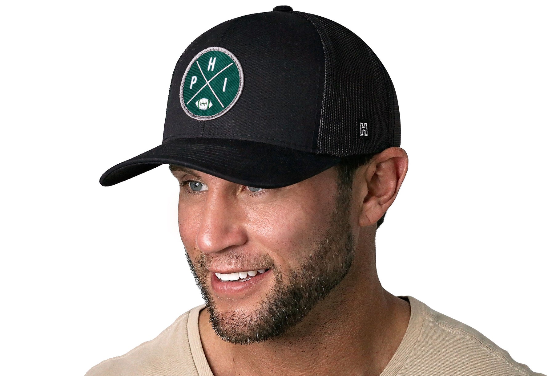 Philadelphia Trucker Hat  |  Black PHI X Football Snapback