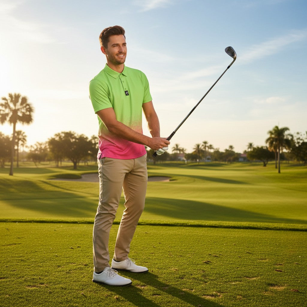 Men's Watermelon Sunset Golf Polo | Performance Stretch Golf Shirt | Moisture-Wicking
