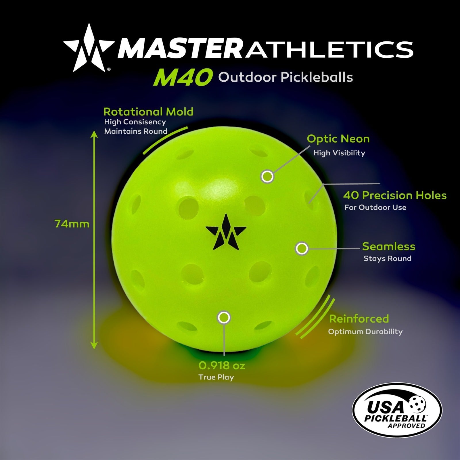 Master Athletics M40 Outdoor Pickleball Ball | Case of 100 Balls