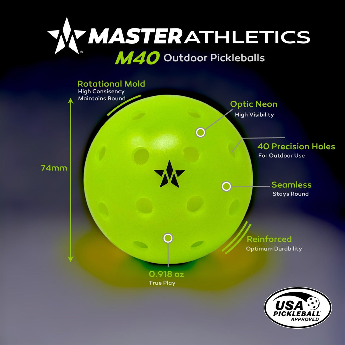 Master Athletics M40 Outdoor Pickleball Ball | 6 Pack of Balls