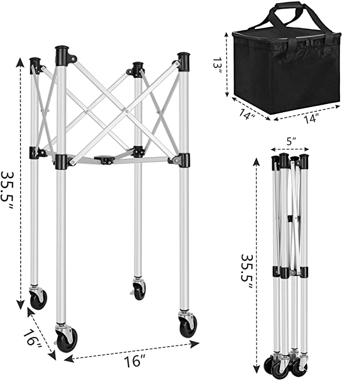 Ball Tote & Cart Portable Teaching Cart with Black Ball Tote Bag for Tennis and Pickleball Pros
