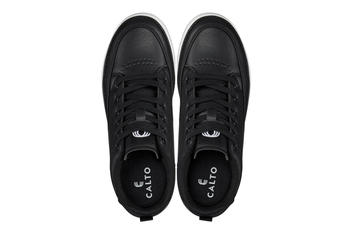 CALTO Q271 2” Taller (Black Noir) | Elevated Leatherette Micro-Perforated Sneakers