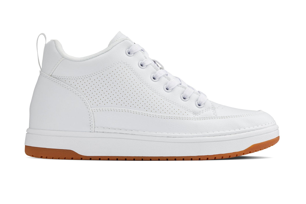 CALTO Q272 2” Taller (White & Gum Sole) | Elevated Leatherette Micro-Perforated Sneakers