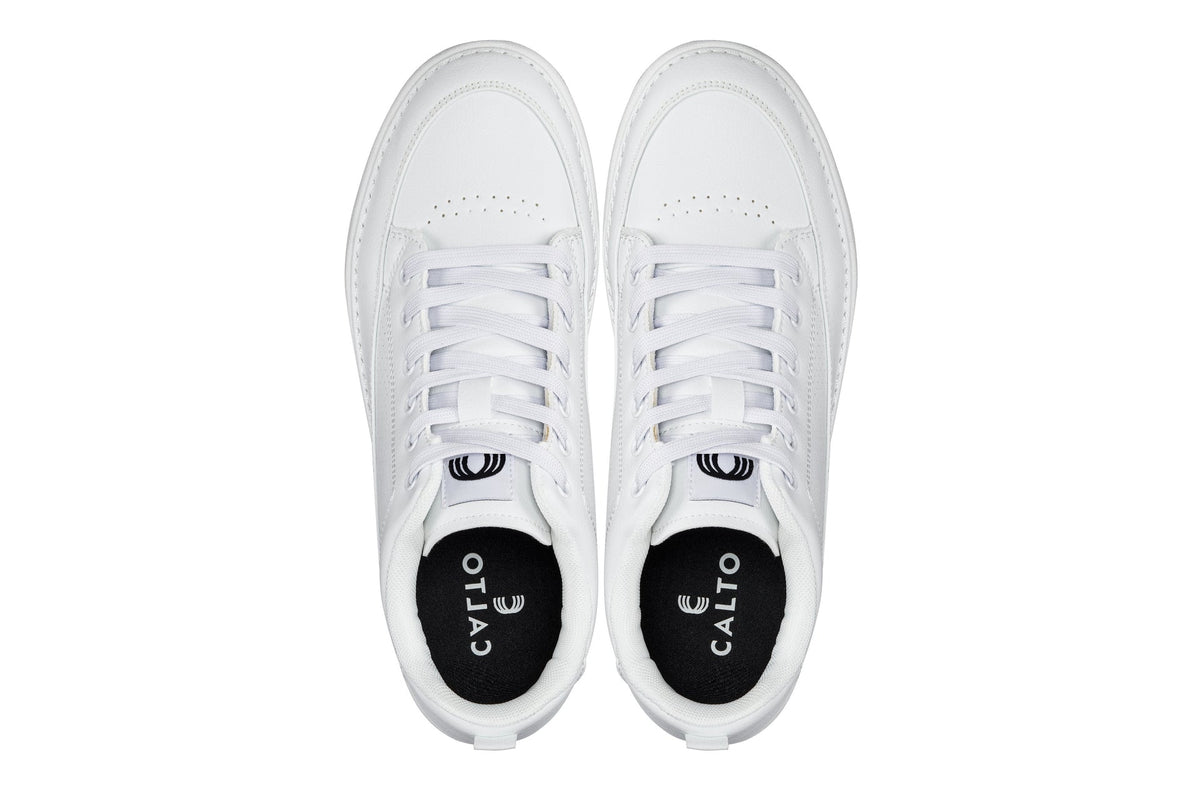 CALTO Q272 2” Taller (White & Gum Sole) | Elevated Leatherette Micro-Perforated Sneakers