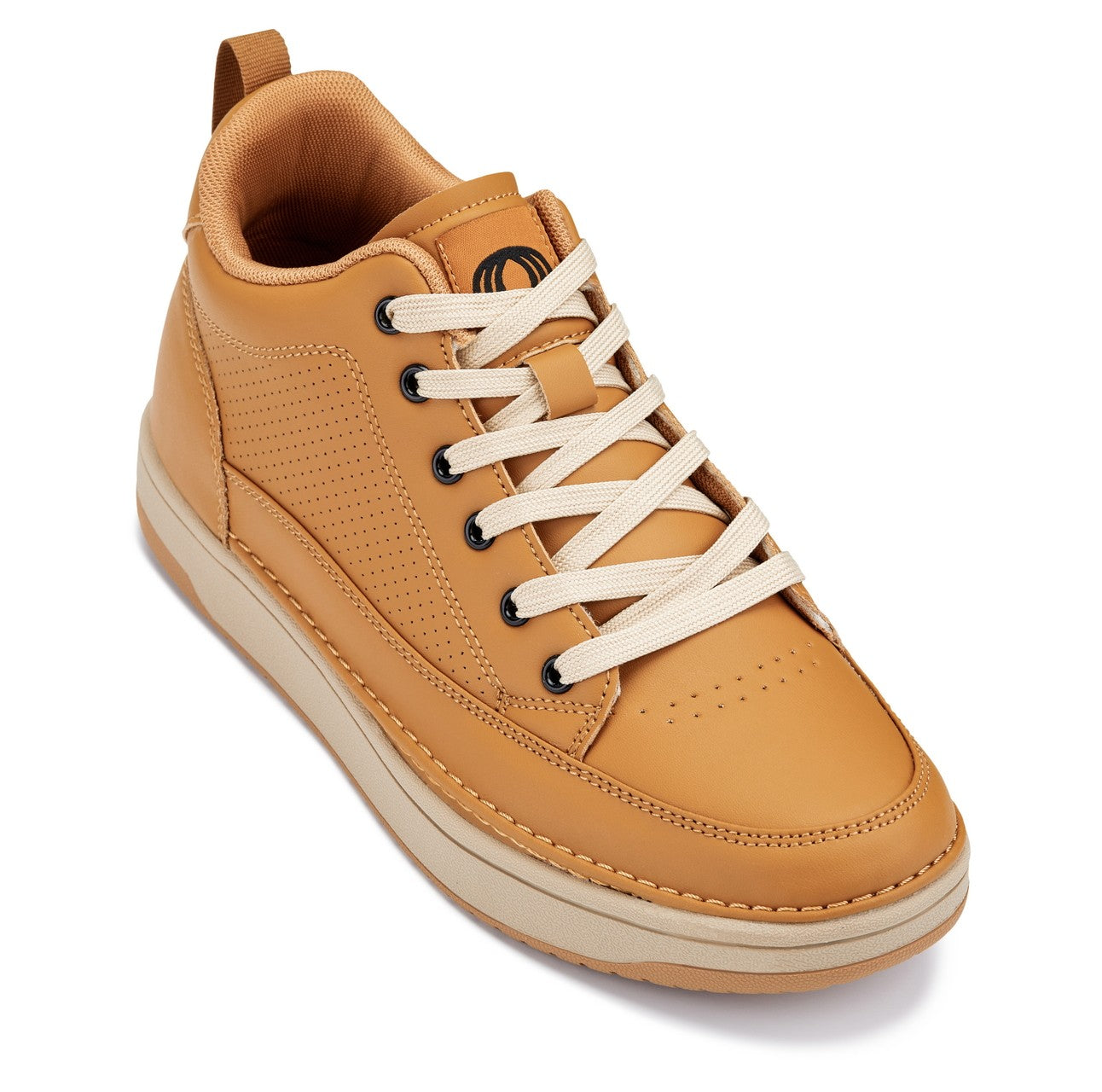 CALTO Q274 2 Inches Taller (Camel Brown & Gum Sole) | Elevated Leatherette Micro-Perforated Sneakers