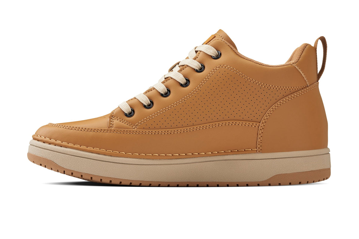 CALTO Q274 2 Inches Taller (Camel Brown & Gum Sole) | Elevated Leatherette Micro-Perforated Sneakers