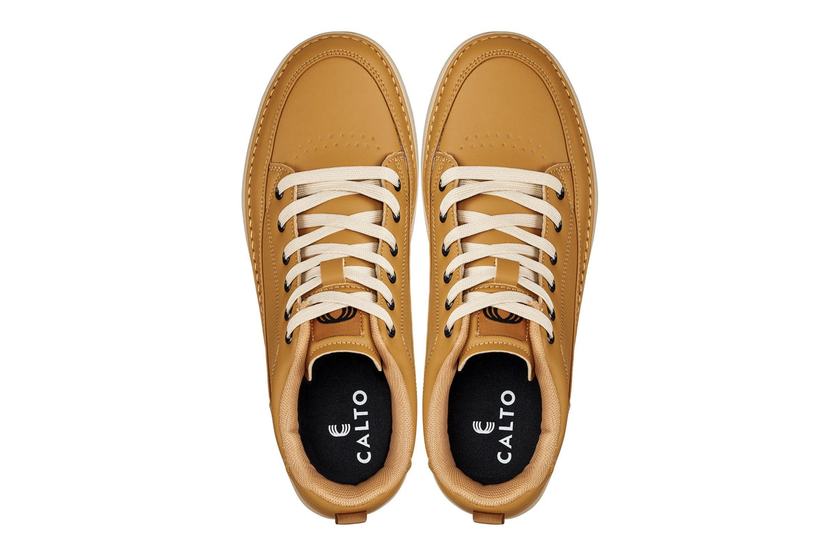 CALTO Q274 2 Inches Taller (Camel Brown & Gum Sole) | Elevated Leatherette Micro-Perforated Sneakers