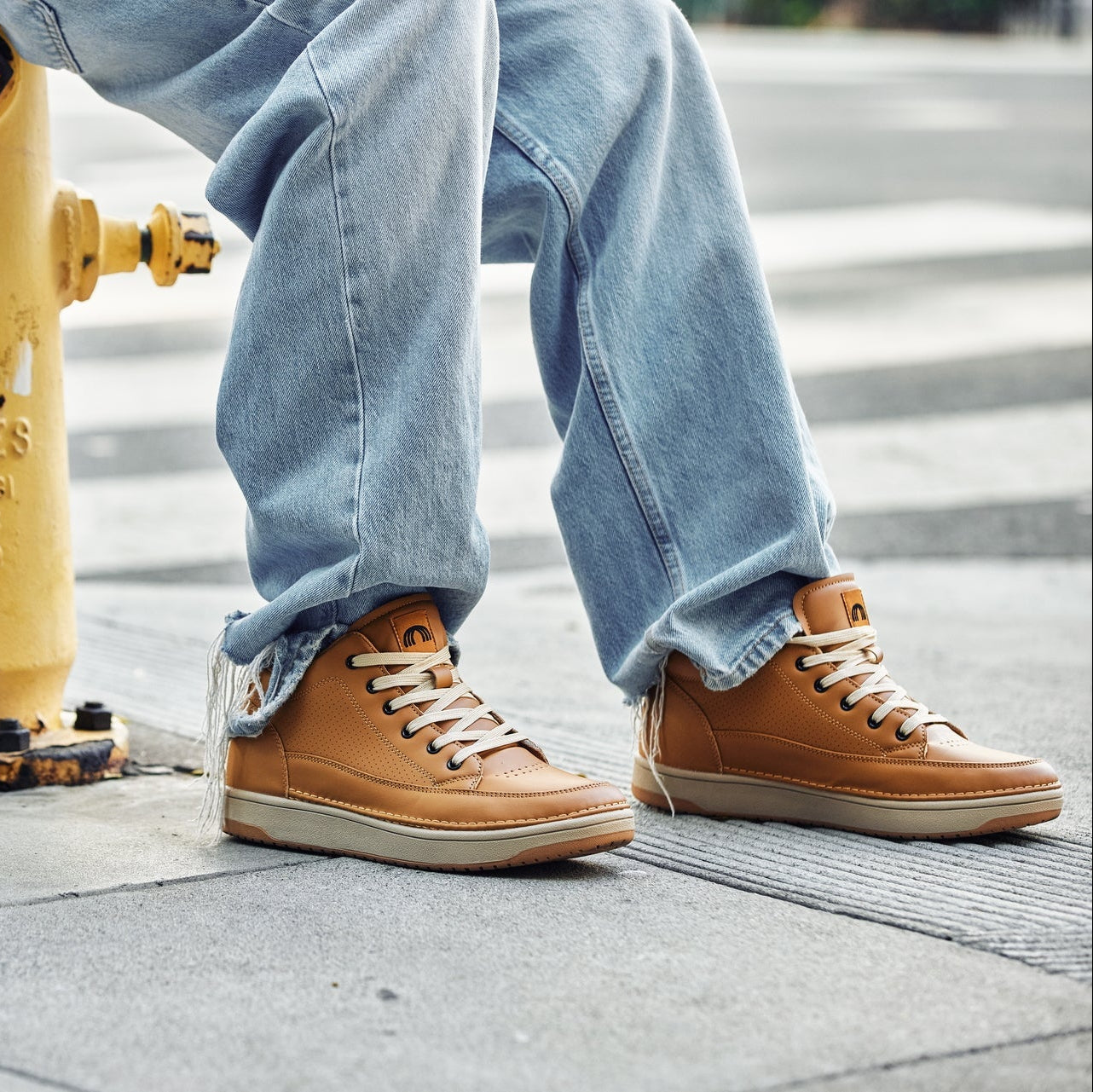 CALTO Q274 2 Inches Taller (Camel Brown & Gum Sole) | Elevated Leatherette Micro-Perforated Sneakers