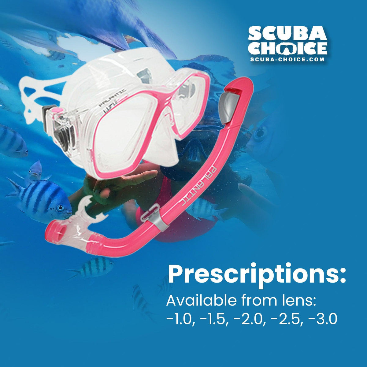 Palantic Pink Jr. Snorkeling Prescription Dive Mask & Dry Snorkel Combo