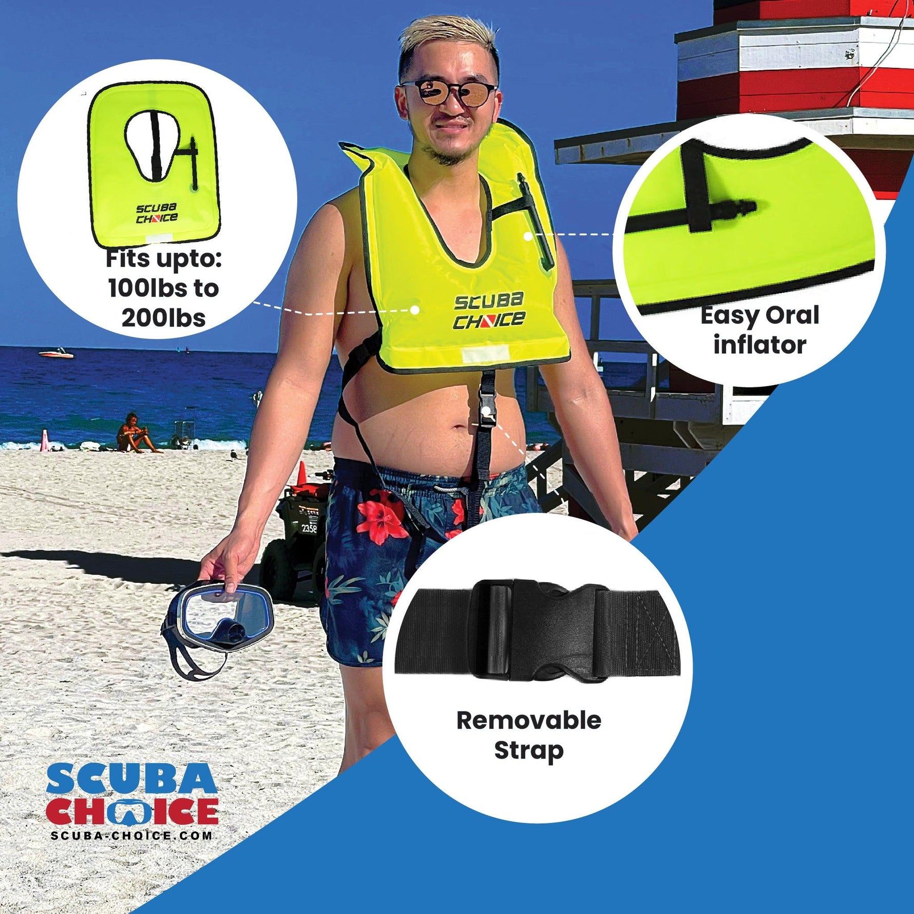 Scuba Choice Adult Neon Yellow Snorkel Vest with Name Box | Large