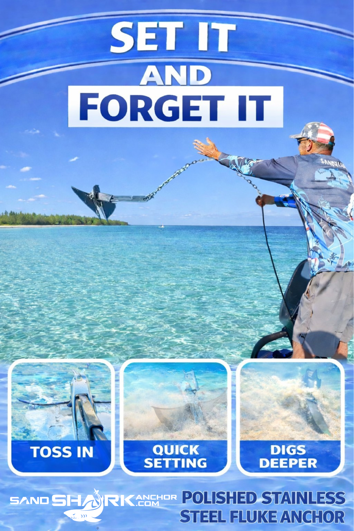Premium 316 SS Fluke Anchor | Retractable Shaft (13 lbs.)