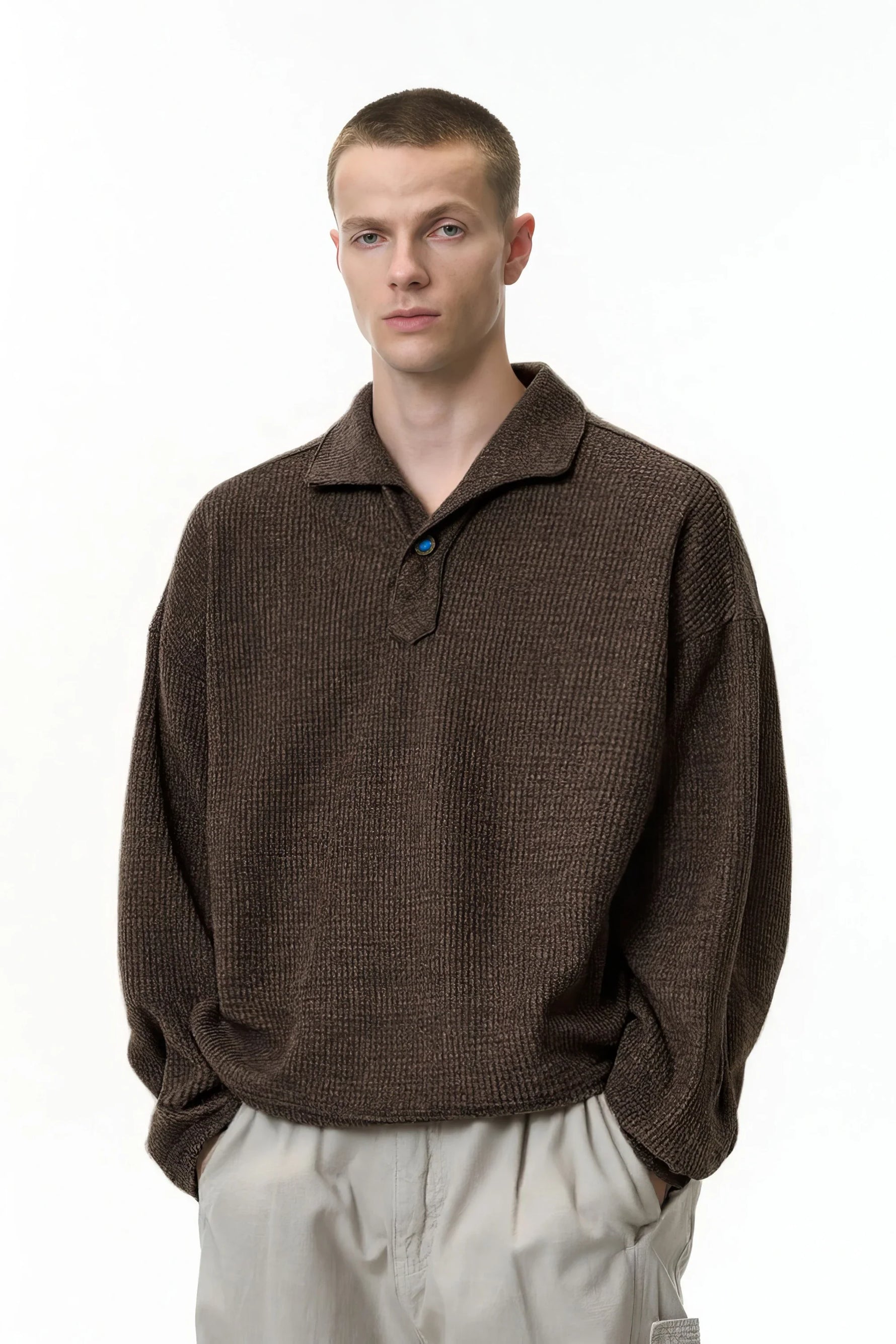 Vintage Italian Polo Shirt with Long Sleeve and Classic Collar | Loose Fit