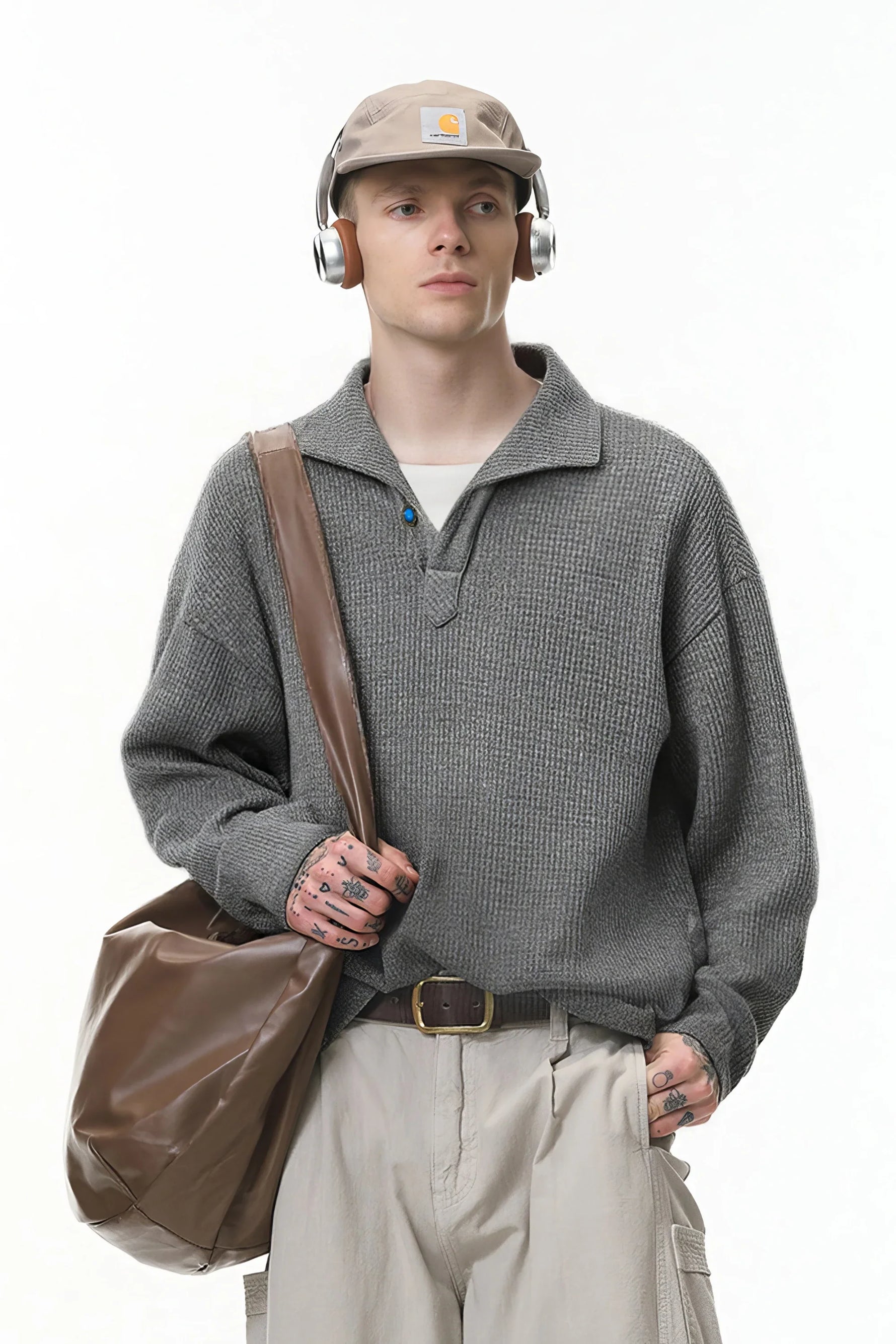 Vintage Italian Polo Shirt with Long Sleeve and Classic Collar | Loose Fit
