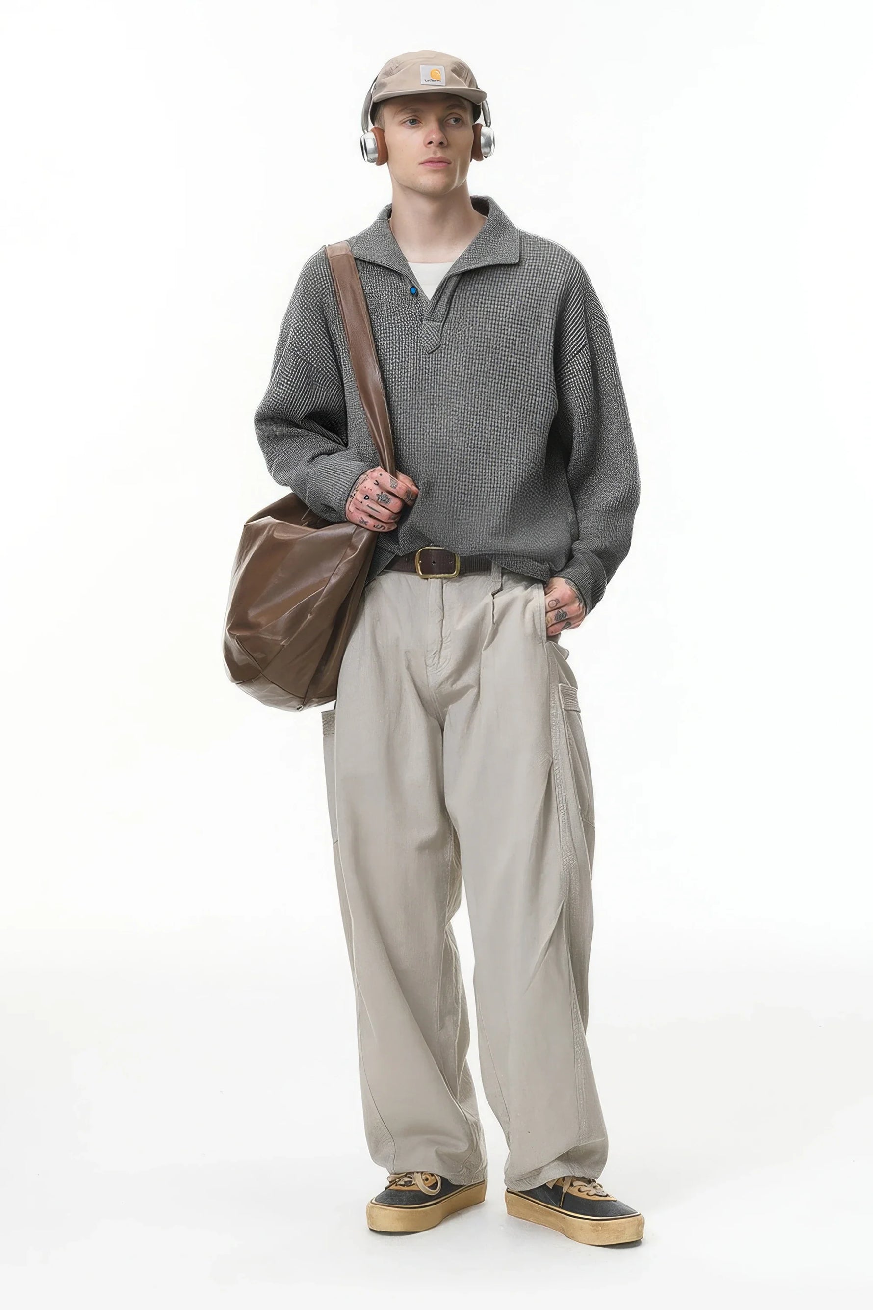 Vintage Italian Polo Shirt with Long Sleeve and Classic Collar | Loose Fit