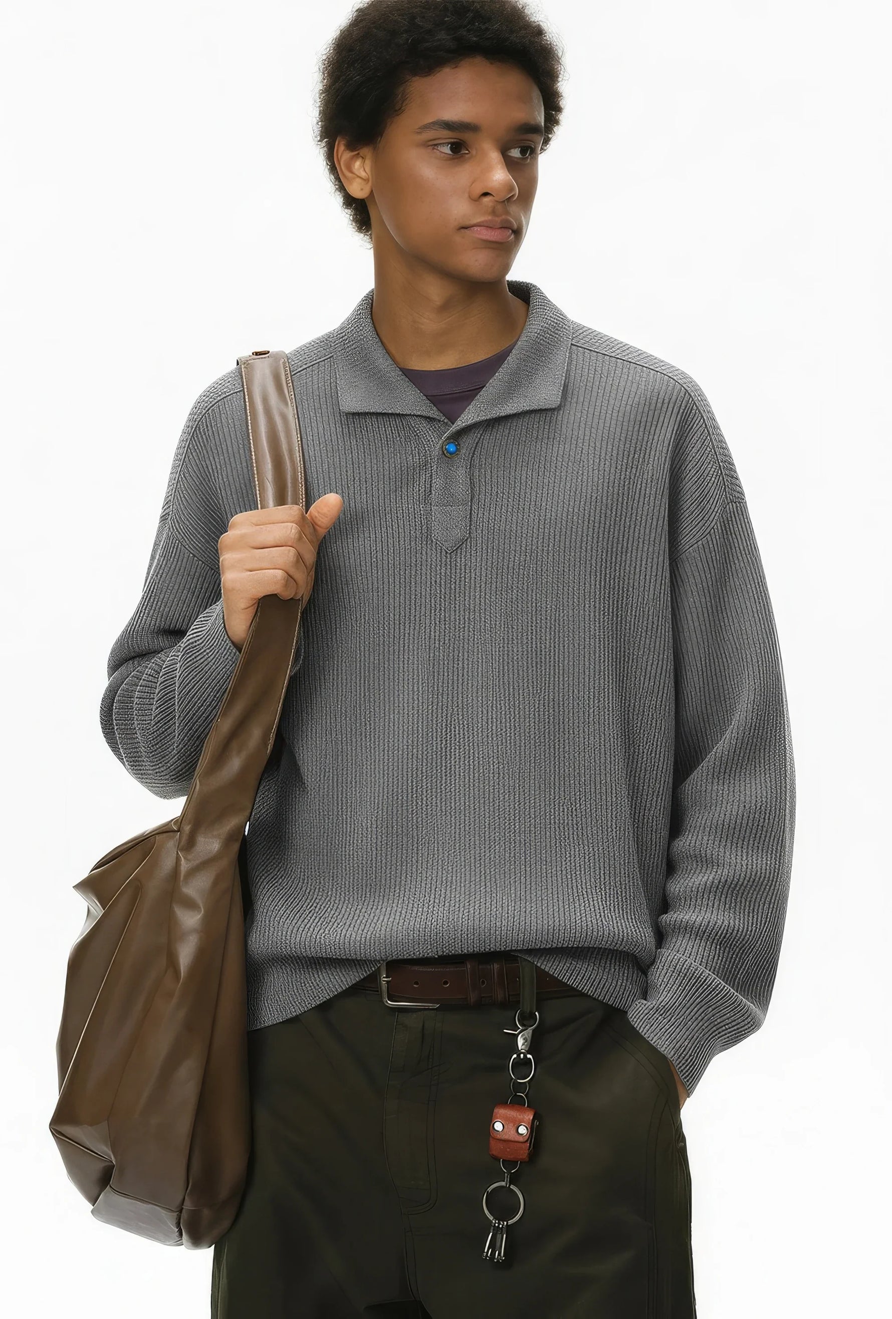 Vintage Italian Polo Shirt with Long Sleeve and Classic Collar | Loose Fit