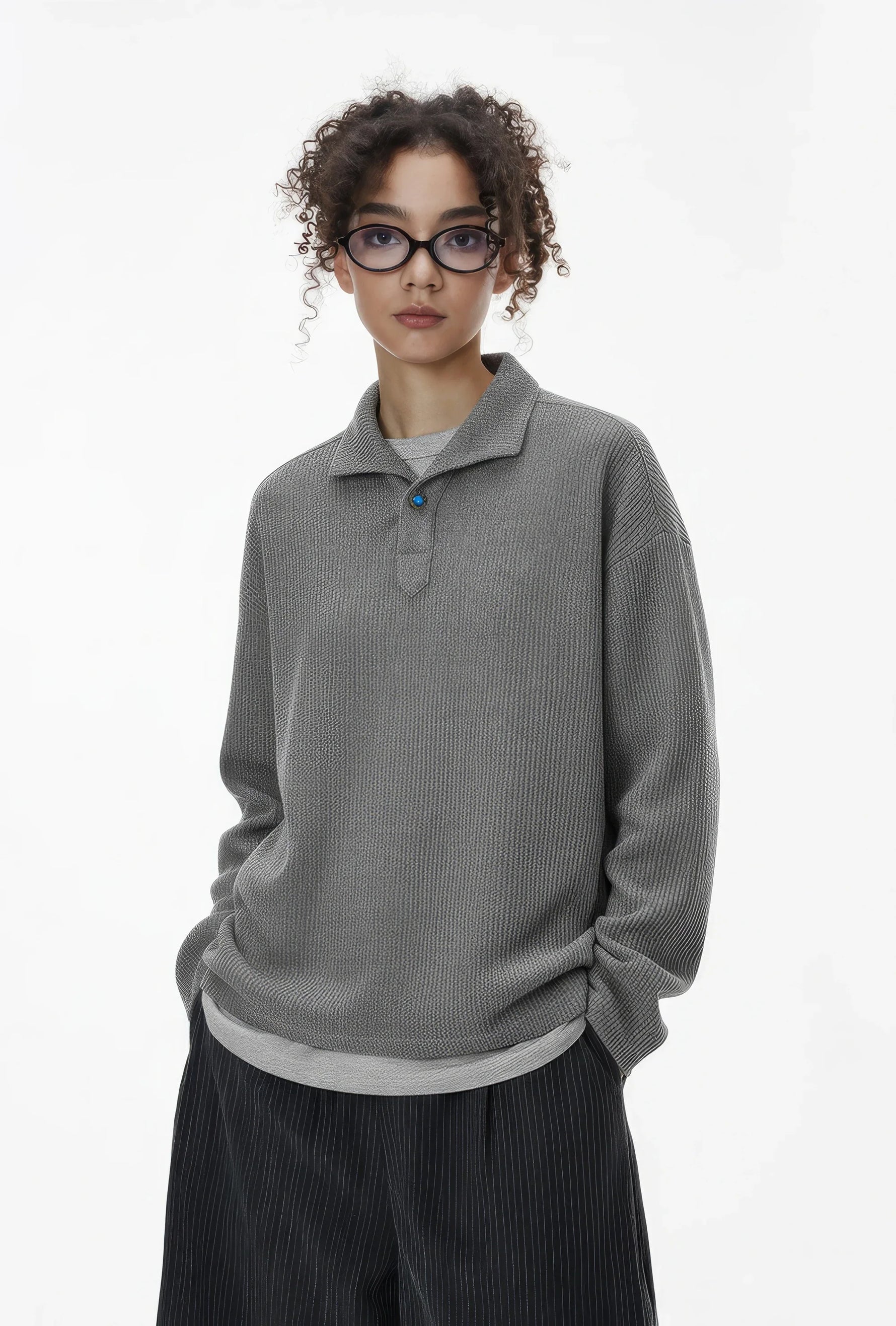 Vintage Italian Polo Shirt with Long Sleeve and Classic Collar | Loose Fit