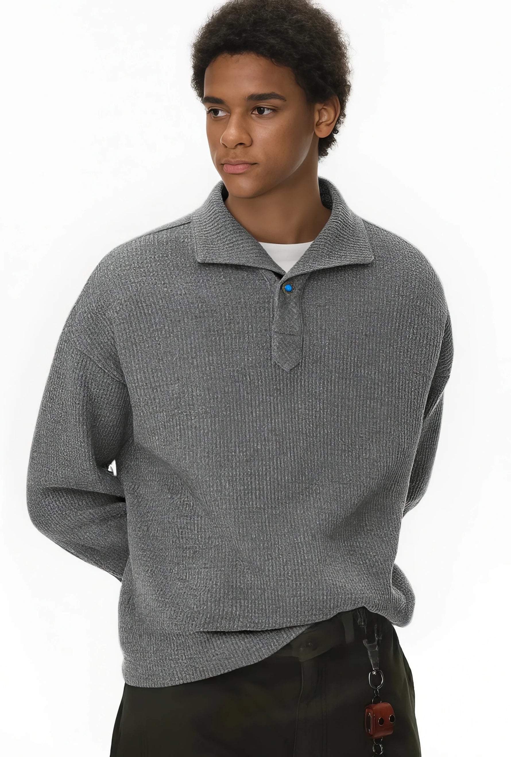 Vintage Italian Polo Shirt with Long Sleeve and Classic Collar | Loose Fit