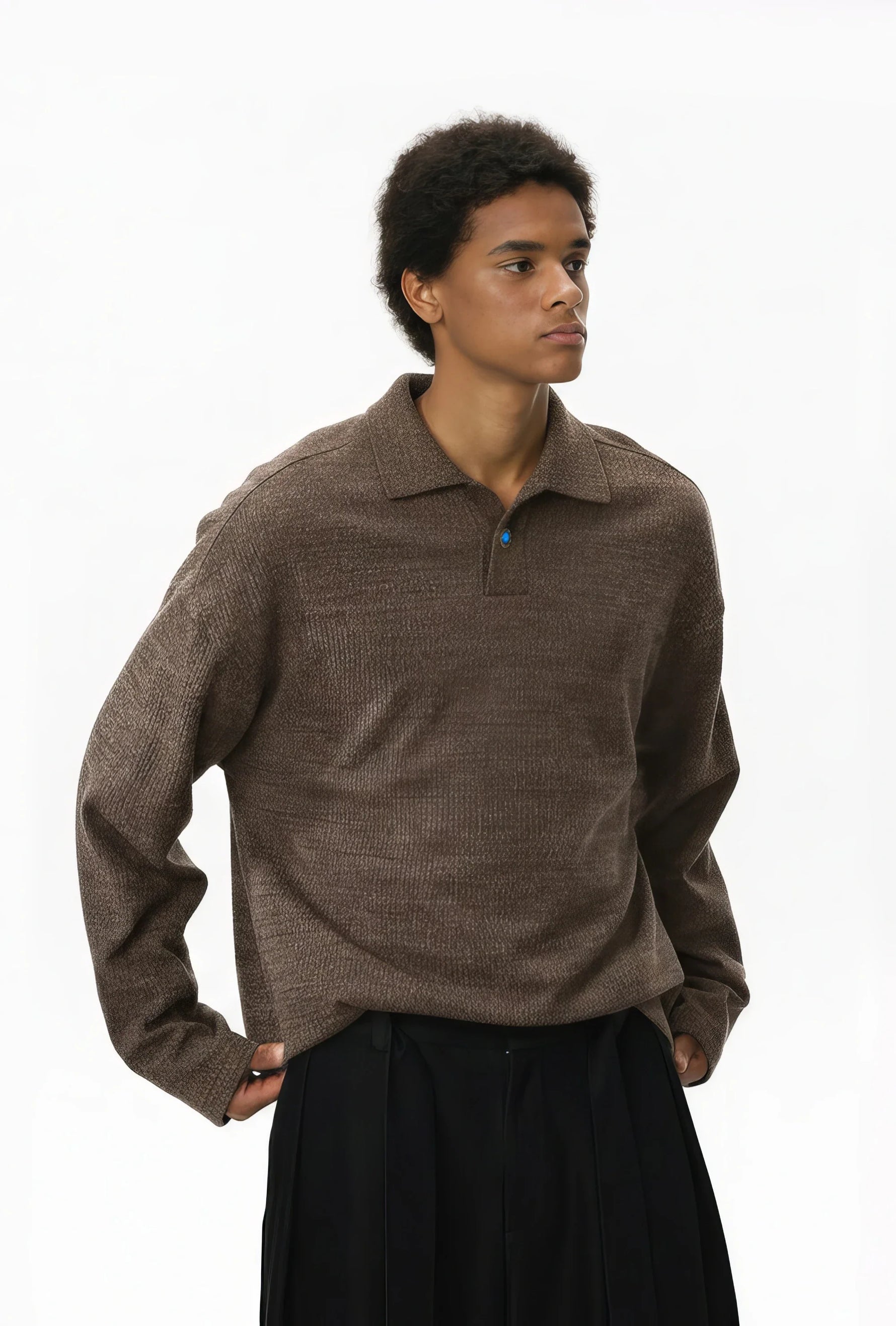 Vintage Italian Polo Shirt with Long Sleeve and Classic Collar | Loose Fit