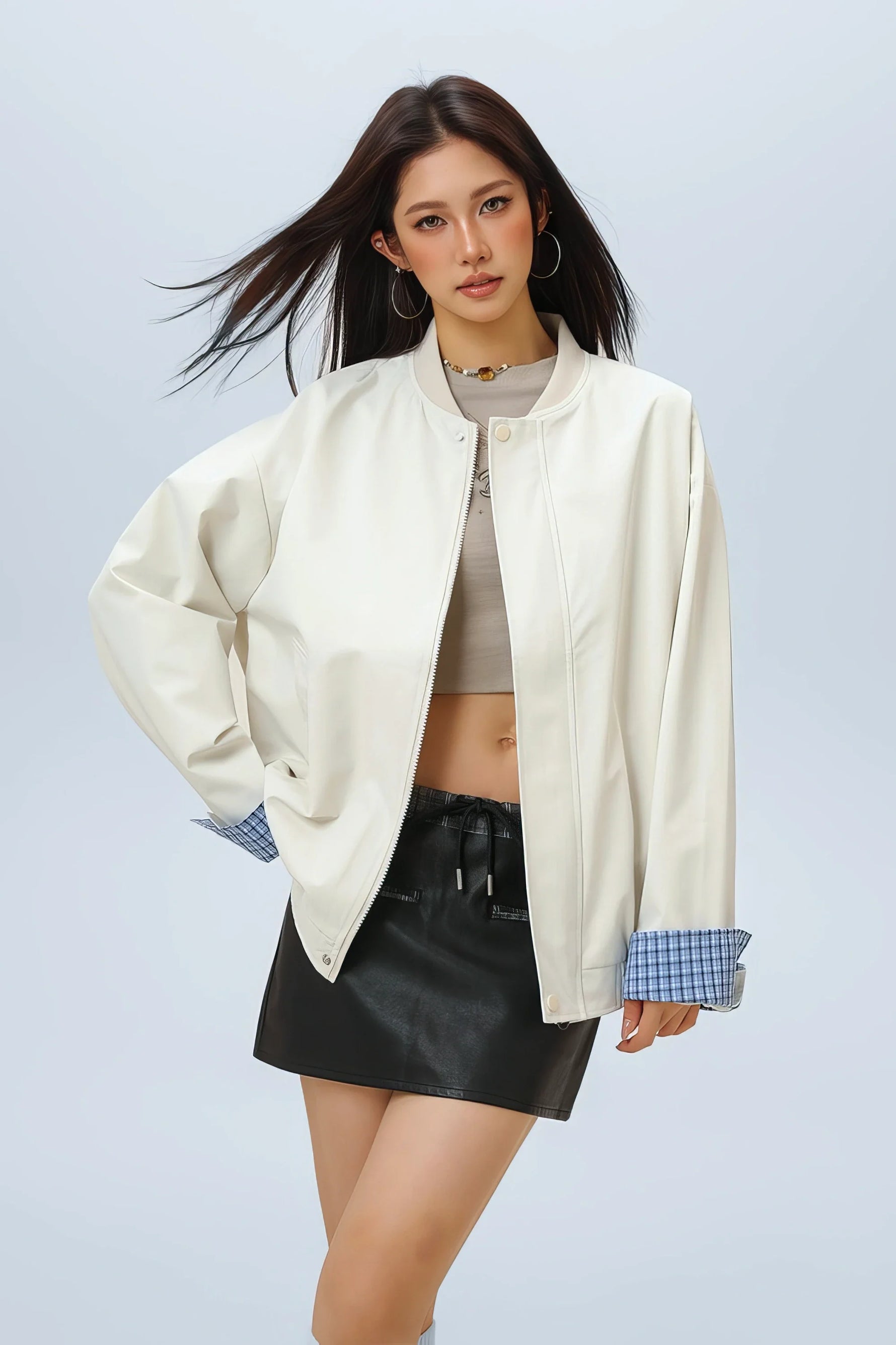 Checked Pattern Work Bomber Jacket