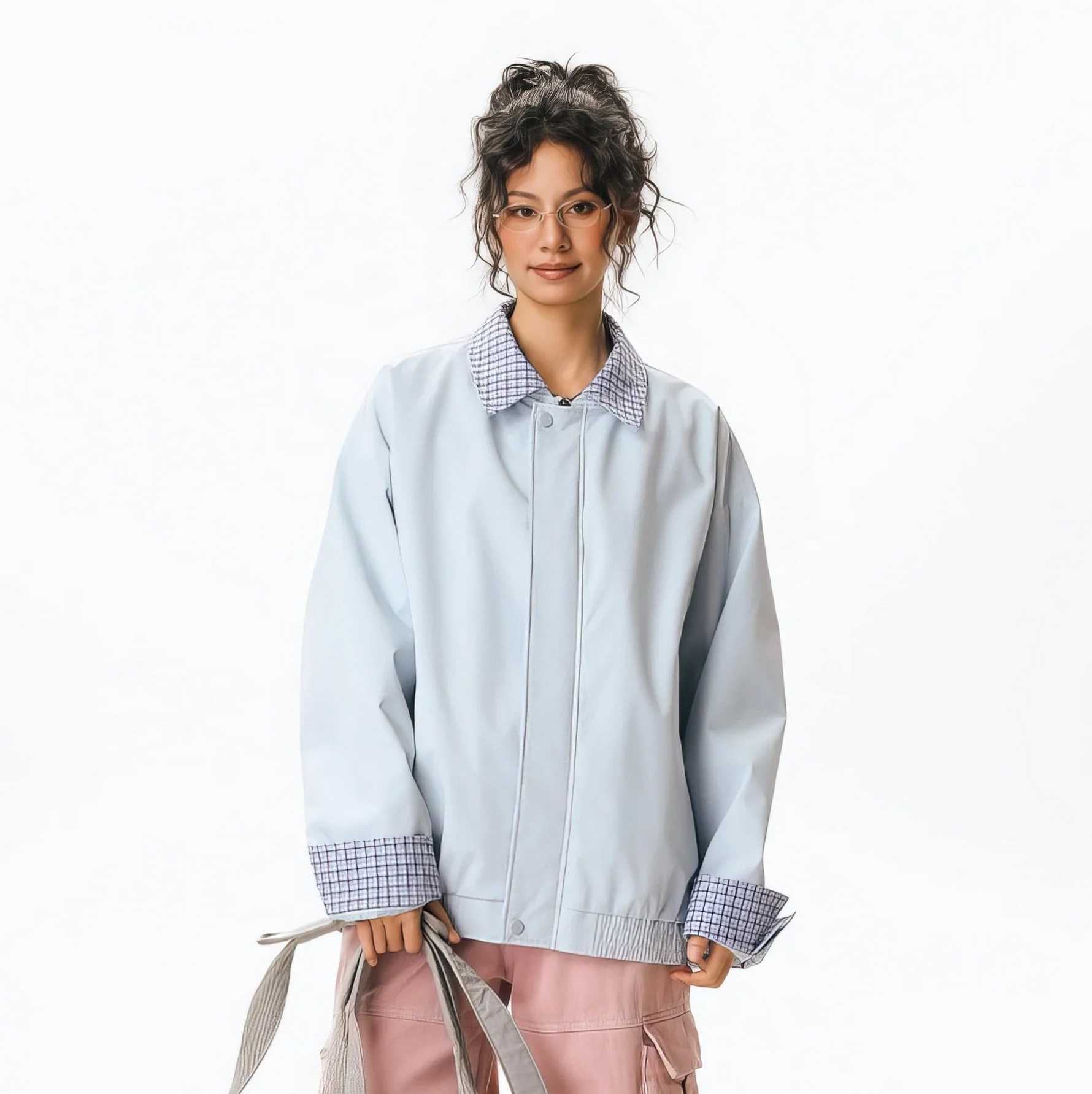 Checked Pattern Work Bomber Jacket